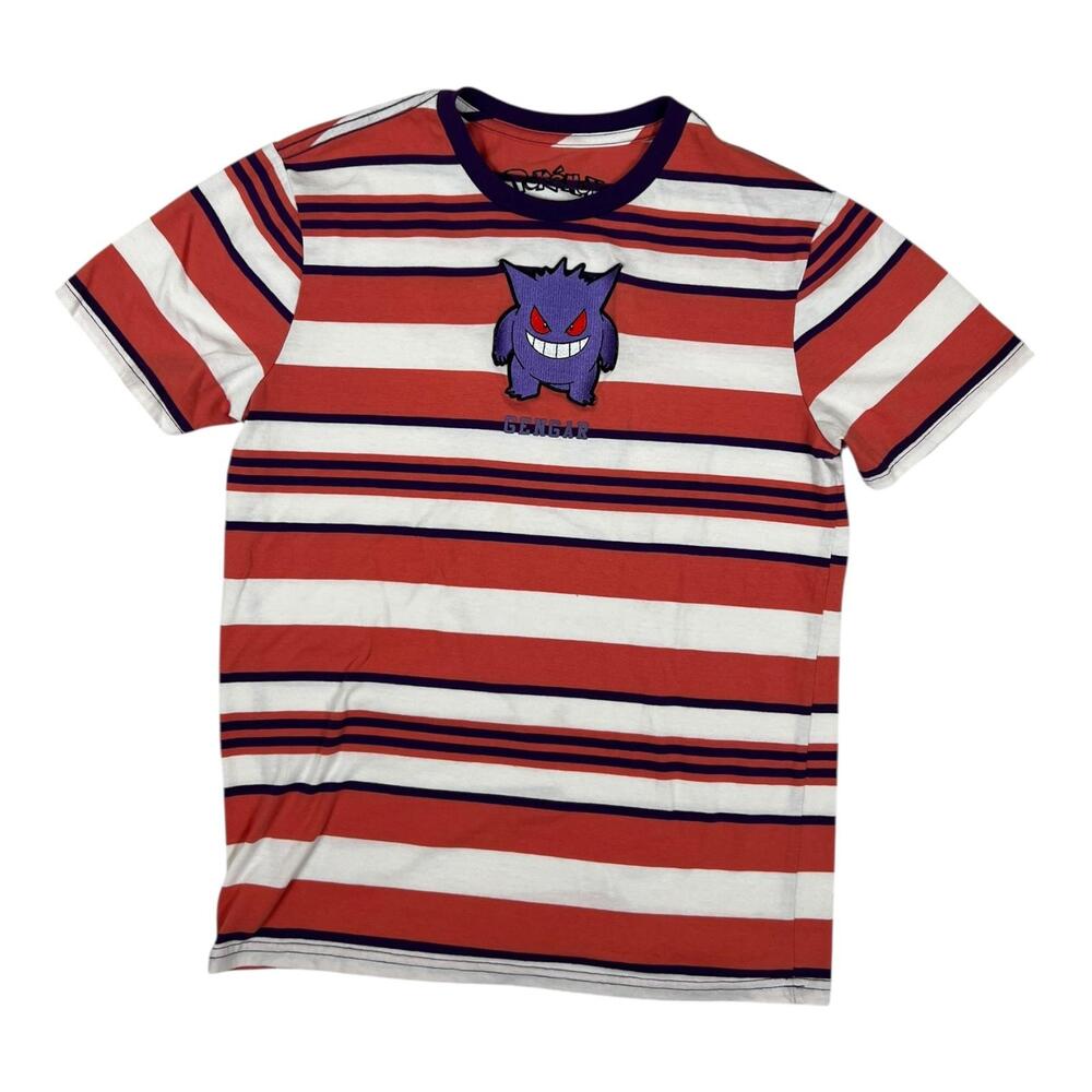 Pokemon Gengar T-Shirt Size Small Multicolor Stripe Embroidered Graphic Tee
